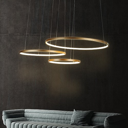 نجف مودرن 3حلقات ذهبي لون الانارة اصفر 75 واط ثلاثي