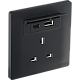 فيش ثلاثي مع منفذ يو اس بي USB مع تايب سي TYPE-C لون أسود بيانو تصميم حديث عملي.