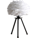 ابجورة مصباح طاولة تصميم ريشة فاخرة لون الشكل اسود مع ابيض اضاءة ناعمة وجميلة.