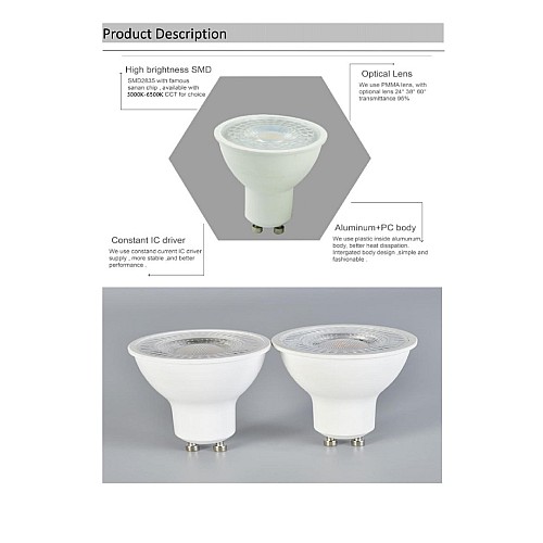 لمبة سبوت لايت gu10 لون الانارة ابيض 7 واط بمواصفات شكلية رائعة مع إنارة مريحة للعين .