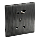 فيش ثلاثي مع منفذ يو اس بي USB مع تايب سي TYPE-C لون اسود بيانو بلاتيني