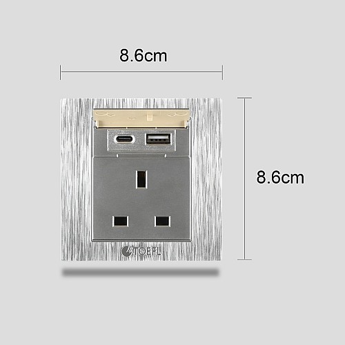 فيش ثلاثي مع منفذ يو اس بي USB مع تايب سي TYPE-C لون فضي توفل