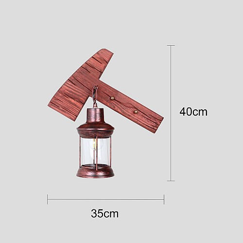 إضاءة جداري فأس على فانوس تراثي مع خشبي
