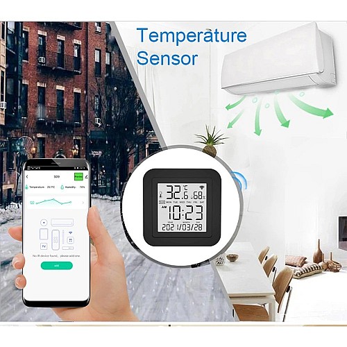 جهاز واي فاي ذكي تعمل بالأشعة تحت الحمراء عن بعد مع استشعار درجة الحرارة الرطوبة لمكيف الهواء التلفزيون يعمل مع أليكسا جوجل المنزل و تطبيقات الهاتف الذكية 
