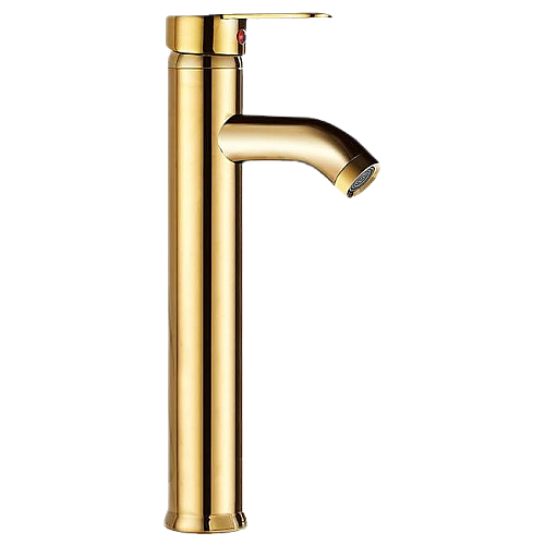 خلاط مغسلة طويل دائري ذهبي مطفي مع ليات