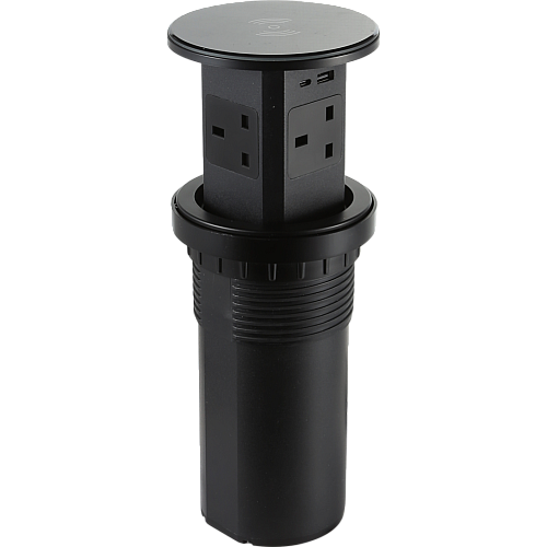 منفذ فيش غاطس مكتبي منبثق مع شاحن لاسلكي بـ 3 مقابس و  USB A + Type-C اسود توفل