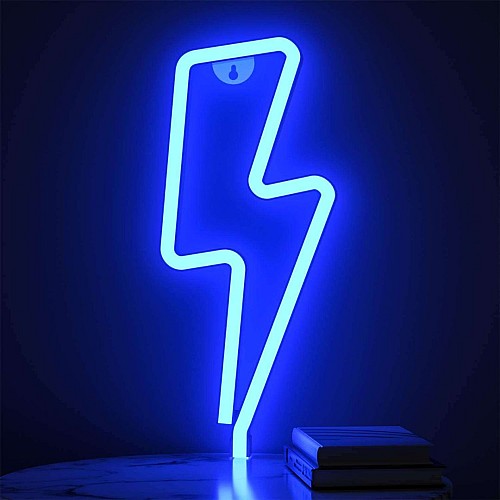 مصباح اضاءة ليد نيون على شكل صاعقة مضيئة للديكور، ازرق تعمل بالبطارية و USB 