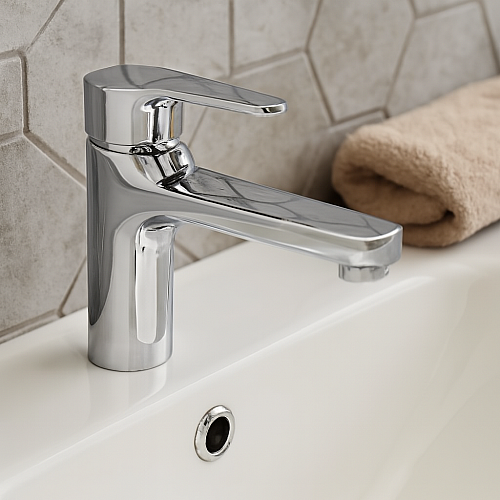 خلاط مغسلة قصير بيضاوي كروم مع ليات و هراب