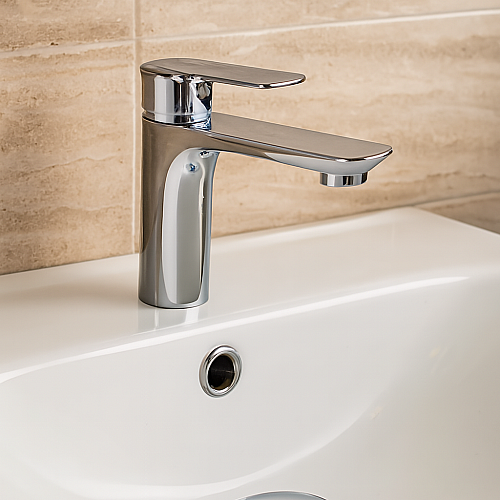 خلاط مغسلة قصير مدور كروم مع ليات و هراب