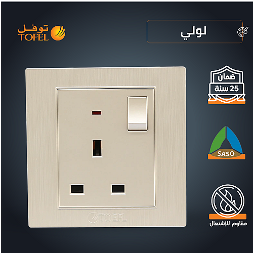 فيش كهربائي ثلاثي مع مفتاح 13 امبير لون لولي فاخر توفل