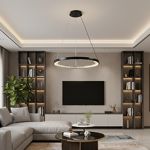 نجف مودرن اسود لون الانارة 3اضاءات 42 واط قطر 600 ملم