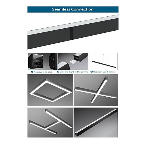  صورة منتج كشاف مسطرة ( قابلة للتوصيل ) معلقة او لطش مقاس 60 سم غطاء اسود لون الانارة اصفر 24 واط موديل TF984/24W/BK+WW