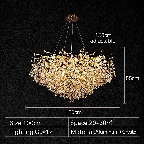 نجف مودرن ذهبي شفاف عسلي E14*15L قطر 100 سم