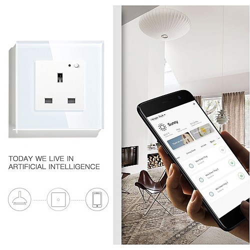 فيش جداري 13 امبير ذكي تحكم عن بعد WiFi سهل الاستخدام يعمل باللمس تحكم بالجوال متوافق مع اليكسا وجوجل هوم توفل