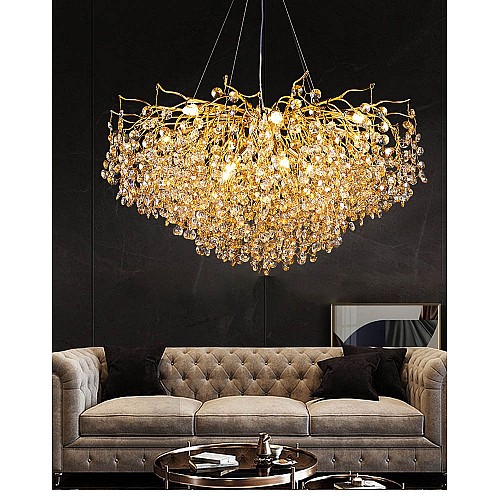 نجف مودرن ذهبي شفاف عسلي E14*15L قطر 100 سم