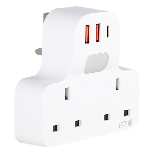 توصيلة قابس جداري افياش ثلاثي 2 مع مدخل 2USB +Type-C توفل 