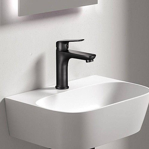 خلاط مغسلة قصير مستطيل اسود مع ليات و هراب