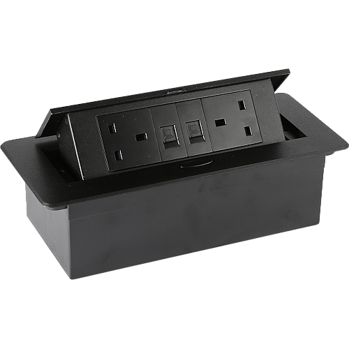 مقبس مكتبي مخفي بقدرة عالية واتصال شبكي مزدوج ارضي مع فيش ثنائي و منفذ كمبيوتر ثنائي اسود توفل