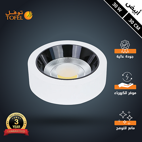 كشاف لطش COB مانع للتوهج لون الانارة ابيض 30 سم 30 واط توفل