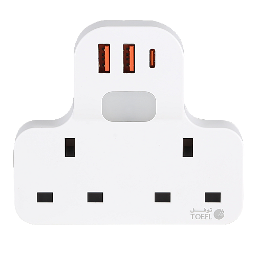 توصيلة قابس جداري افياش ثلاثي 2 مع مدخل 2USB +Type-C توفل 