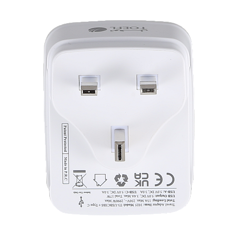 توصيلة قابس جداري افياش ثلاثي مفرد مع مدخل USB + 2 Type-C توفل