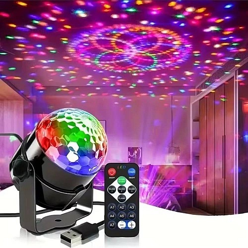مصباح كرة ديسكو RGB ملون ، مصابيح متحرك مصابيح المسرح التلقائي لوضع الفلاش للحفلات تعمل على USB مع ريموت تحكم