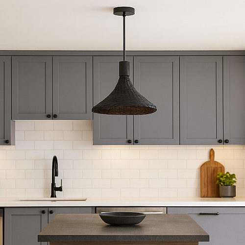 علاقي قش مفرد اسود E27 قطر 30 سم