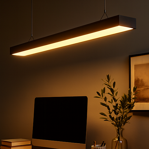 كشاف بنل مكتبي معلق أو لطش غطاء اسود لون الانارة اصفر 60 واط طول 120 سم