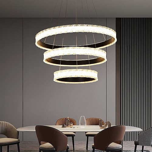 نجف مودرن اسود لون الانارة 3 اضاءات مقاس 40 + 60 +80 سم 225 واط