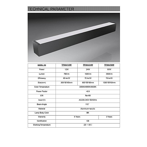 كشاف مسطرة ( قابلة للتوصيل ) معلقة او لطش مقاس 120 سم غطاء اسود لون الانارة شمسي كريمي 50 واط