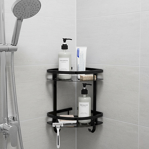 رف زاوية دورين مع علاقة ستانلس ستيل 201 اسود