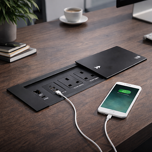 توصيلة أفياش مكتبية دفن مخفية بغطاء اسود سحاب و منافذ Tyep-C-USB + كمبيوتر + HDMI توفل (Toefl)