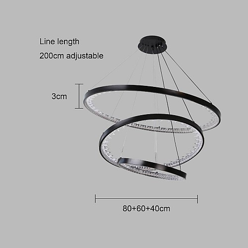 نجف مودرن اسود لون الانارة 3اضاءات مقاس 40 + 60 +80 سم 125 واط