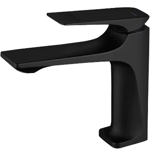 خلاط مغسلة قصير مربع بديكور معين على المقبض اسود مع ليات