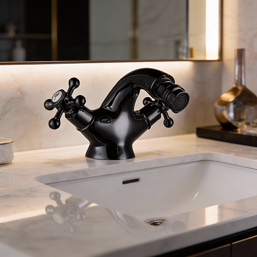 خلاط مغسلة تيتو اسود لامع (كروم) بتصميم كلاسيكي