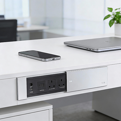 توصيلة أفياش مكتبية دفن مخفية بغطاء فضي سحاب و منافذ Tyep-C-USB + كمبيوتر + HDMI توفل (Toefl)