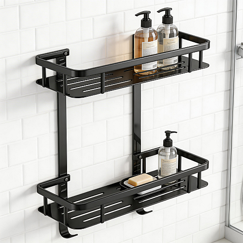 رف مستطيل دورين مع علاقة ستانلس ستيل 201 اسود