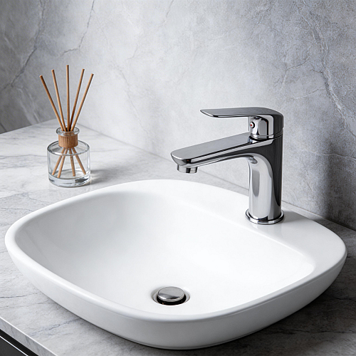 خلاط مغسلة قصير مستطيل كروم مع ليات و هراب