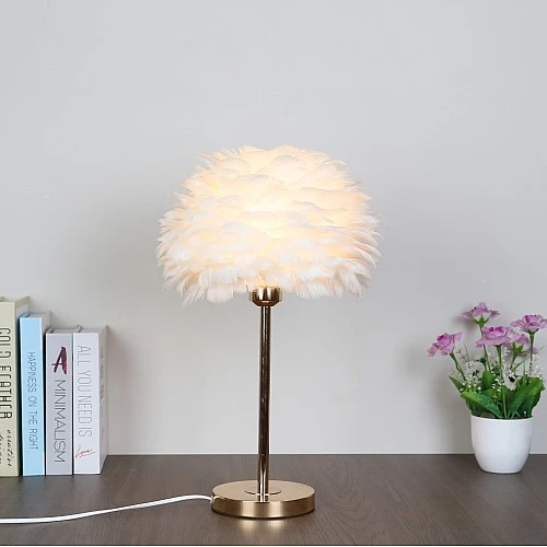  منتج ابجورة مصباح طاولة مودرن شكل ريشي فاخر ومريح للعين لون ذهبي-T/B4832/FGD
