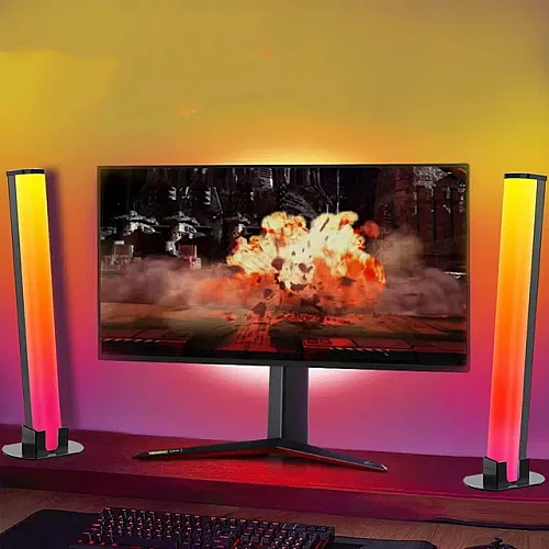  صورة منتج مصباح طاولة غطاء اسود لون انارة RGB مزدوج ثنائي تحكم عن بعد + حساس صوت موديل HU2339/2/BK+RGB