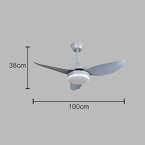 مروحة سقف مودرن رمادي بإضاءة LED ذكية وريموت تحكم - 3 ألوان إنارة متغيرة