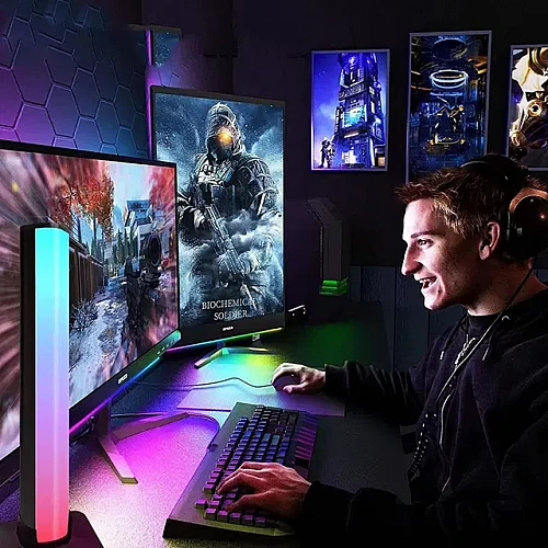 مصباح طاولة غطاء اسود لون انارة RGB مفرد