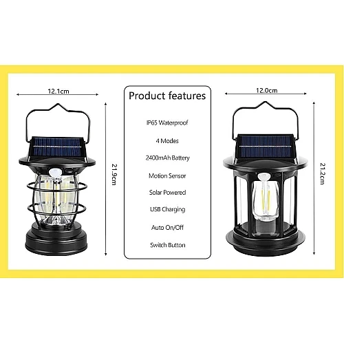  صورة منتج كشاف فانوس معلق متنقل حائط يعمل بالطاقة الشمسية مع حساس ضوء موديل HU/SA2495BK+WW+WH