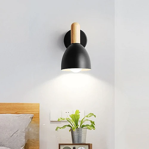🖤 مصباح حائط "نورديك بول" | تصميم كرة مدفع | خشب ومعدن أسود | E27*1