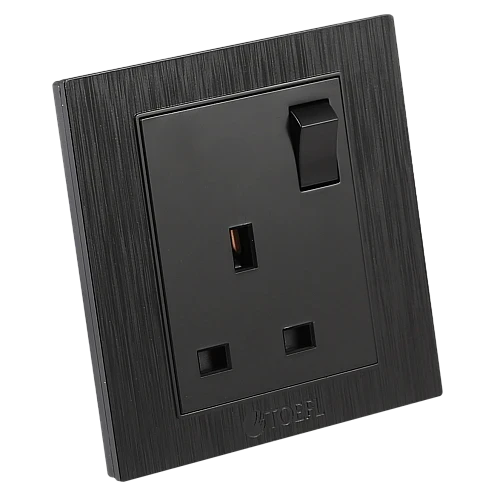 فيش ثلاثي مع مفتاح 13 امبير لون اسود حجري توفل