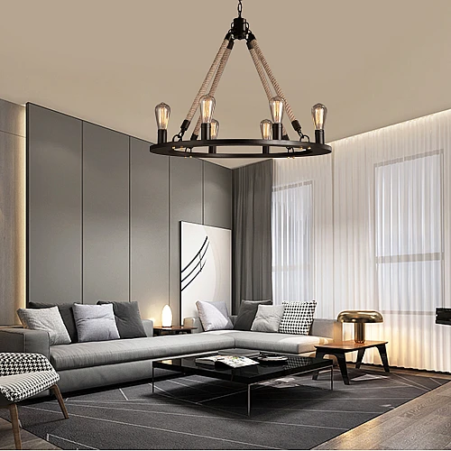 علاقي مودرن حبال ريفي اسود سداسي E27*6L