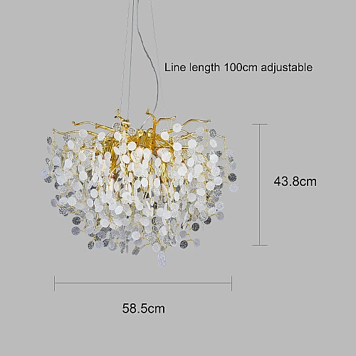 نجف مودرن شكل ذهبي مع عسلي شفاف يجمع بين الأناقة والأصالة 10 لمبات E14. مقاس 60 سم