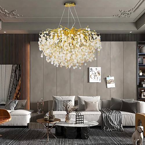 نجف مودرن ذهبي مع عسلي مع شفاف E14*13 لمبة مقاس 80 سم