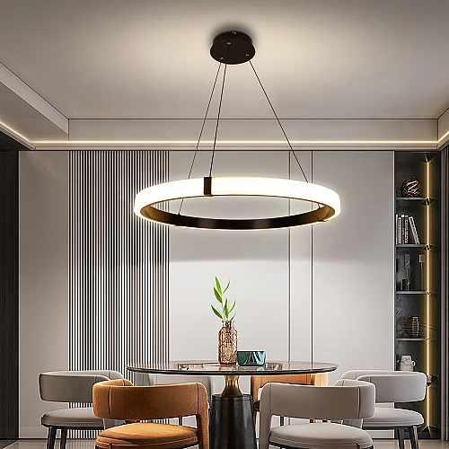 نجف مودرن حلقة اسود لون الانارة 3اضاءات 105 واط مقاس 80 سم