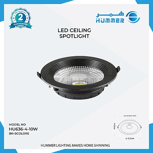 كشاف سبوت لايت اسود لون الانارة 3 اضاءات متغيرة ( كريمي + اصفر + ابيض ) 10 سم 10 واط